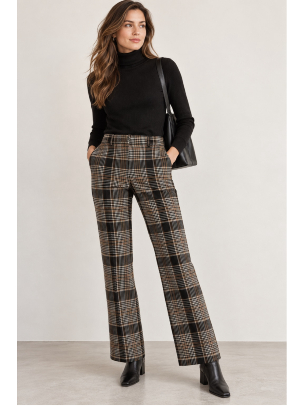 Theory Plaid Straight Leg Trousers 6 Brown Black Dark Academia Pants